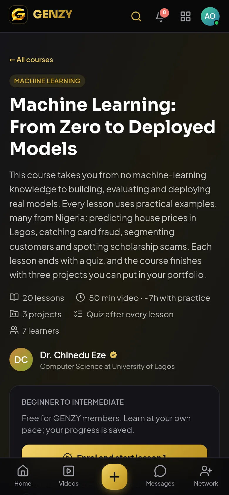 A GENZY course page