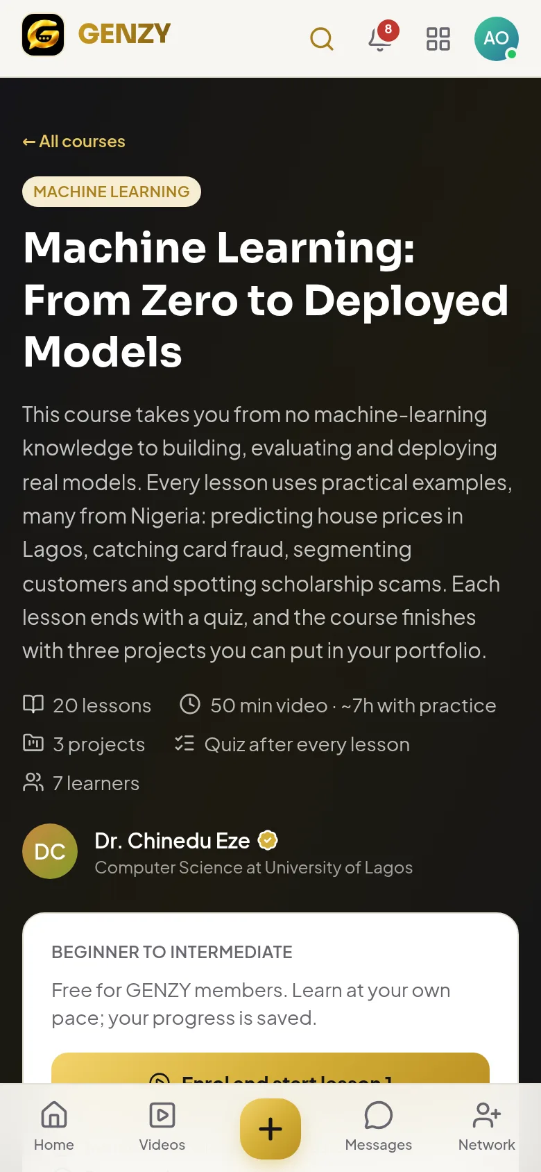 A GENZY course page