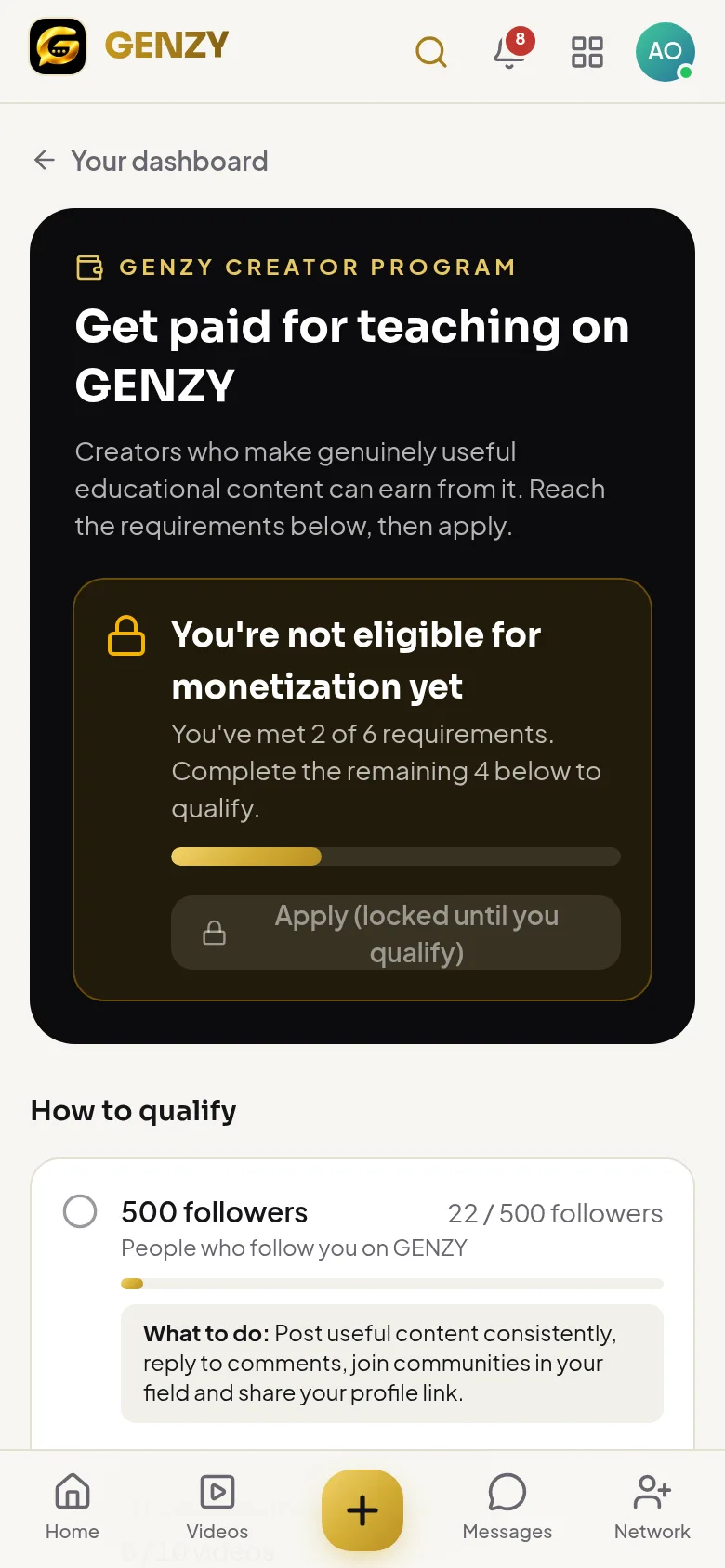 The GENZY creator dashboard