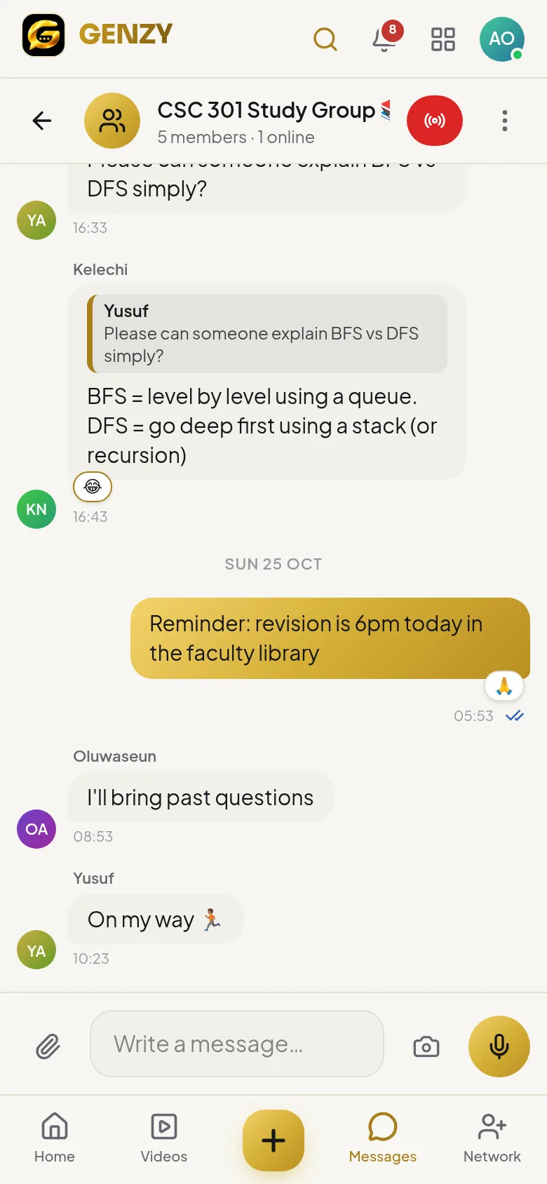 GENZY Messages: a study group chat
