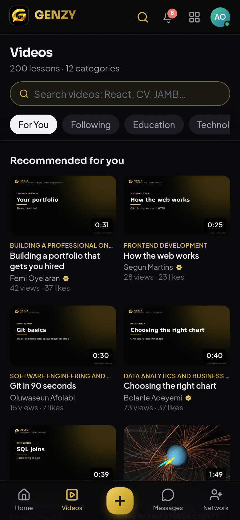 GENZY Videos with categories