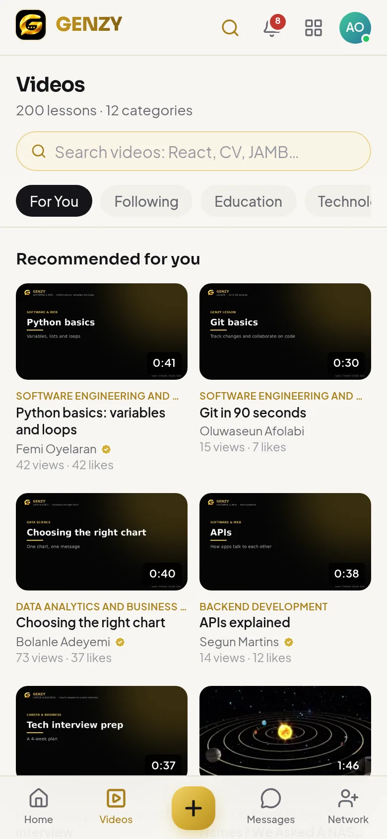 GENZY Videos with categories